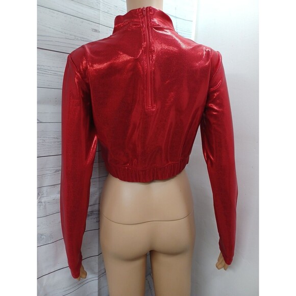 GTM Sportswear Mock Neck Long Sleeve Crop Top Red Shinny Youth L NWT - Picture 5 of 10